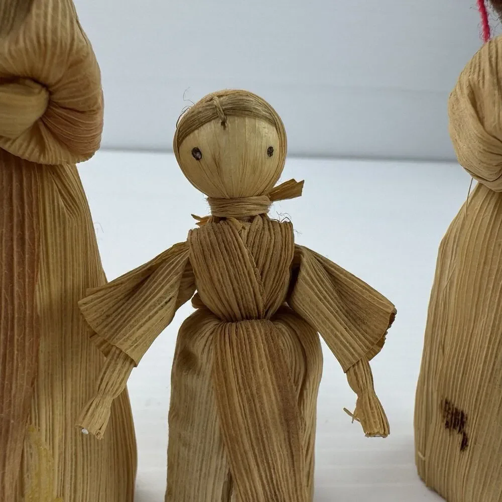 Vintage Corn Husk Dolls Set of 3 Handmade Folk Art Rustic Farmhouse Decor Fall